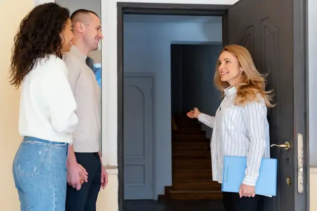 Gestionnaire contrôlant un appartement parisien lumineux avant la mise en location avec clés et dossier.