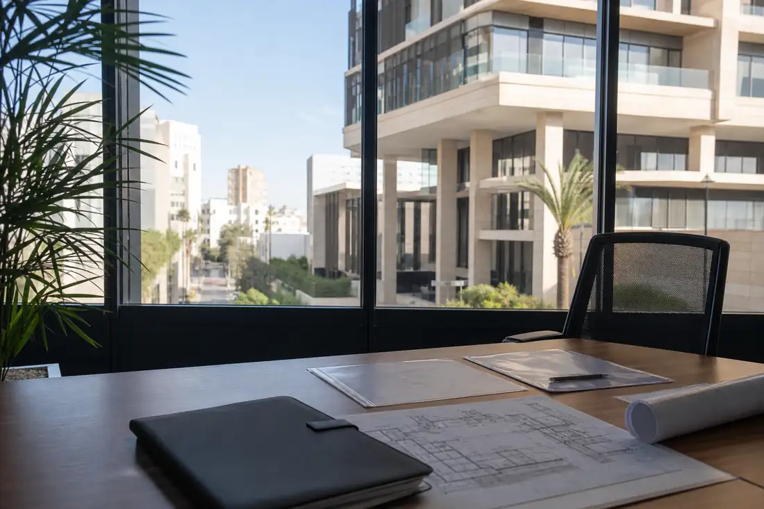Immeuble tertiaire contemporain à Casablanca vu depuis un espace de gestion d’investissement immobilier.