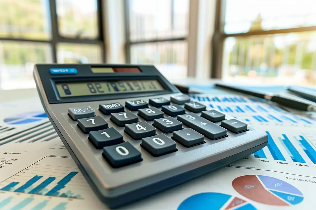 Acte de vente, calculatrice et clés disposés sur le bureau d’un notaire avant une cession immobilière.