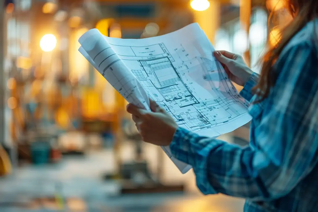 Plans d’extension d’une maison examinés avant le dépôt d’une déclaration préalable de travaux.