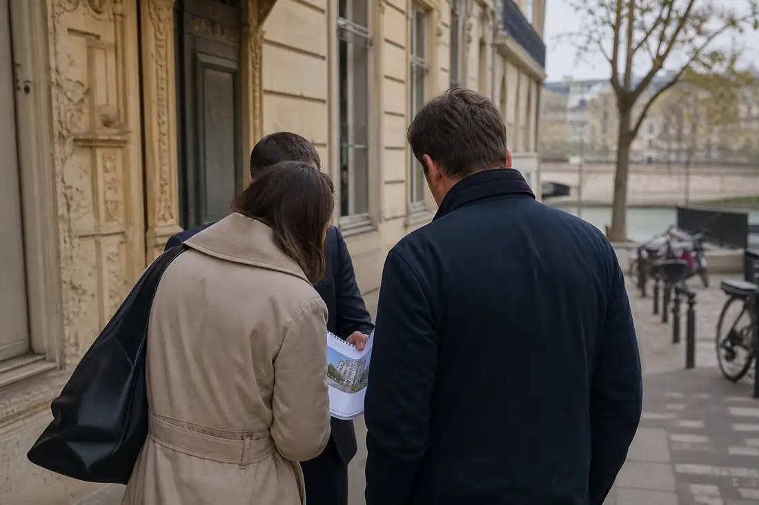 Comparaison immobilière entre deux villes bourguignonnes devant un immeuble ancien près de la Saône.
