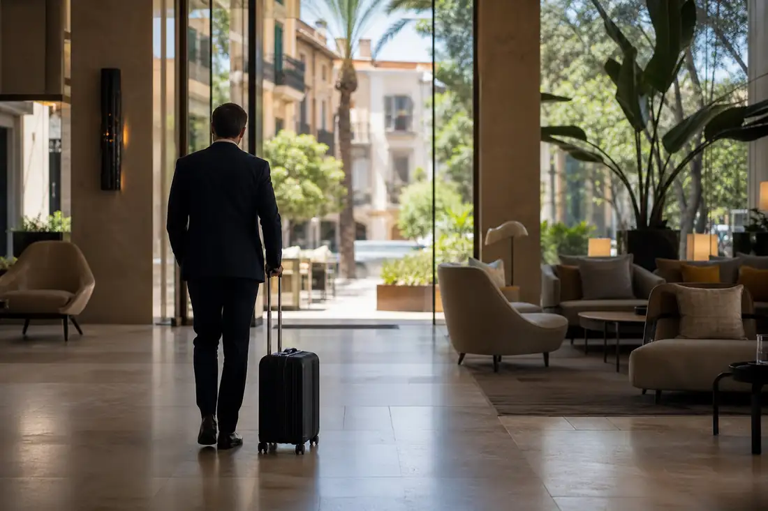 Hall d’un hôtel contemporain en Espagne illustrant une opération d’investissement dans l’hôtellerie.