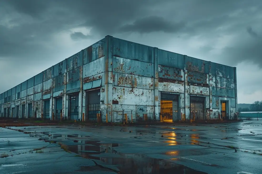 Allée de chargement d’un entrepôt logistique moderne avec quais, palettes et remorque stationnée