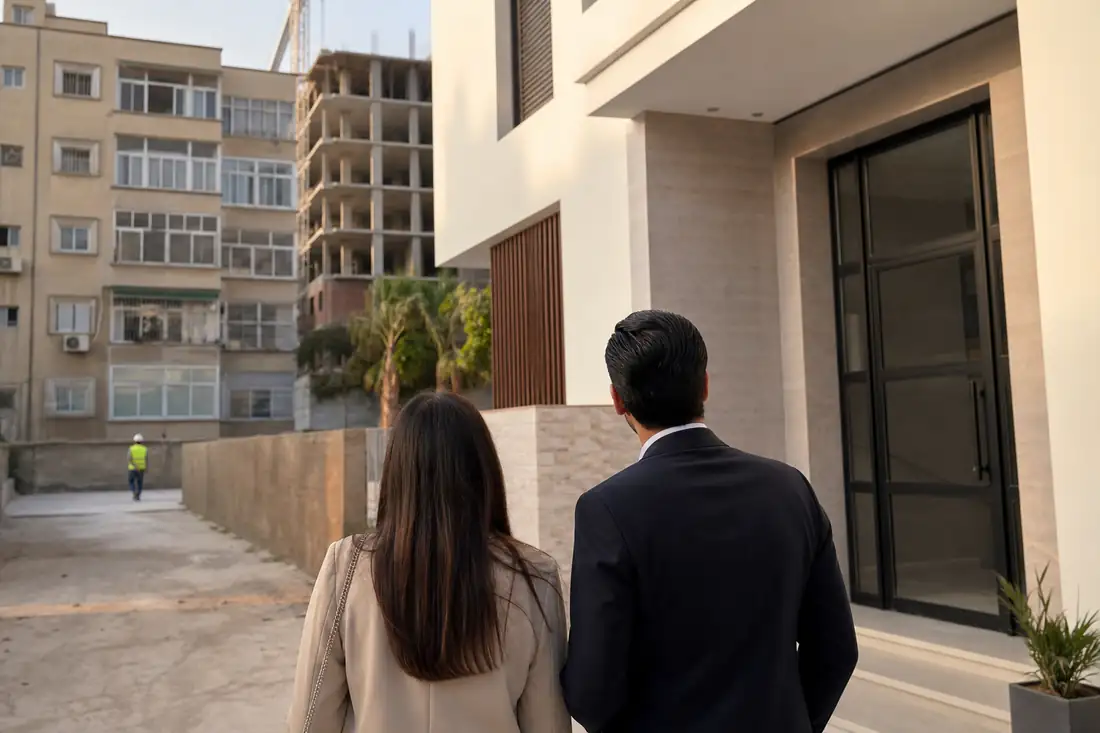Quartier résidentiel marocain mêlant immeubles récents et habitat existant, dans un contexte de marché immobilier tendu.