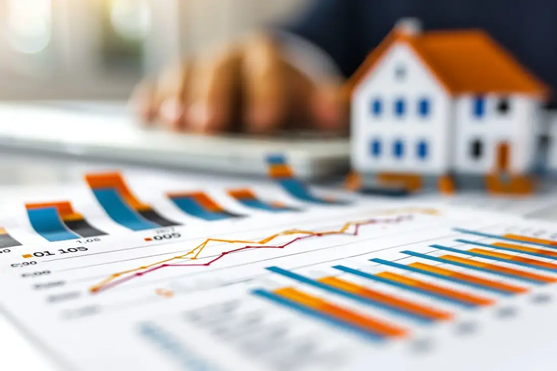 Un propriétaire examine son avis de taxe foncière dans un appartement lumineux, avec des immeubles français en arrière-plan.