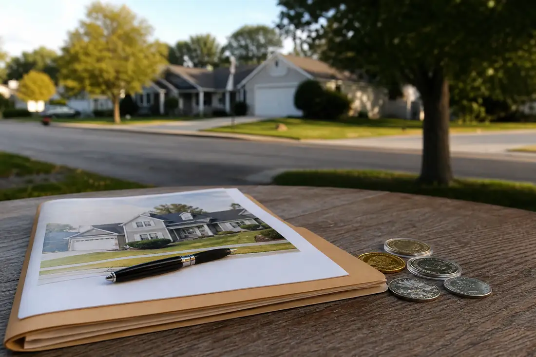 Maisons résidentielles américaines et pièces d’or et d’argent illustrant deux formes d’investissement distinctes.