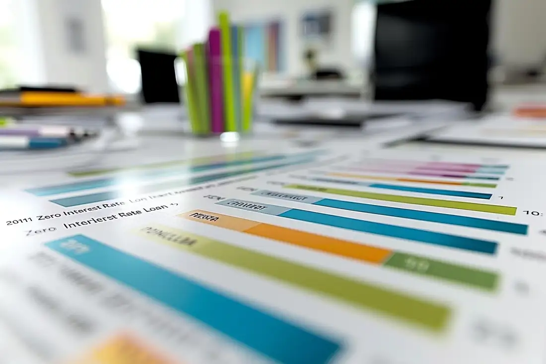 Couple examinant un plan de financement immobilier dans un appartement neuf lumineux, avec documents et calculatrice.
