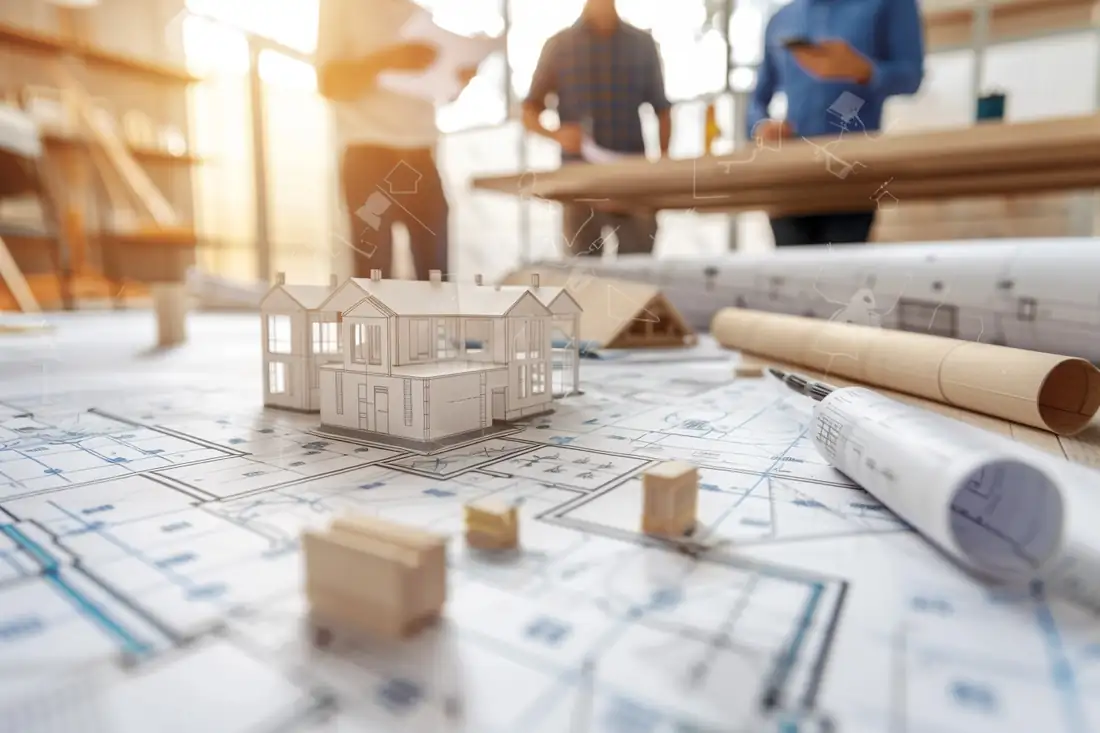 Chantier d’un immeuble de logements sociaux avec échafaudages dans un quartier résidentiel français.