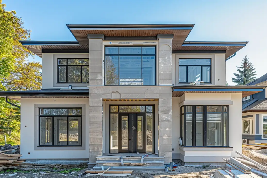 Propriétaire contrôlant une fenêtre et des finitions lors de la réception d’une maison neuve.