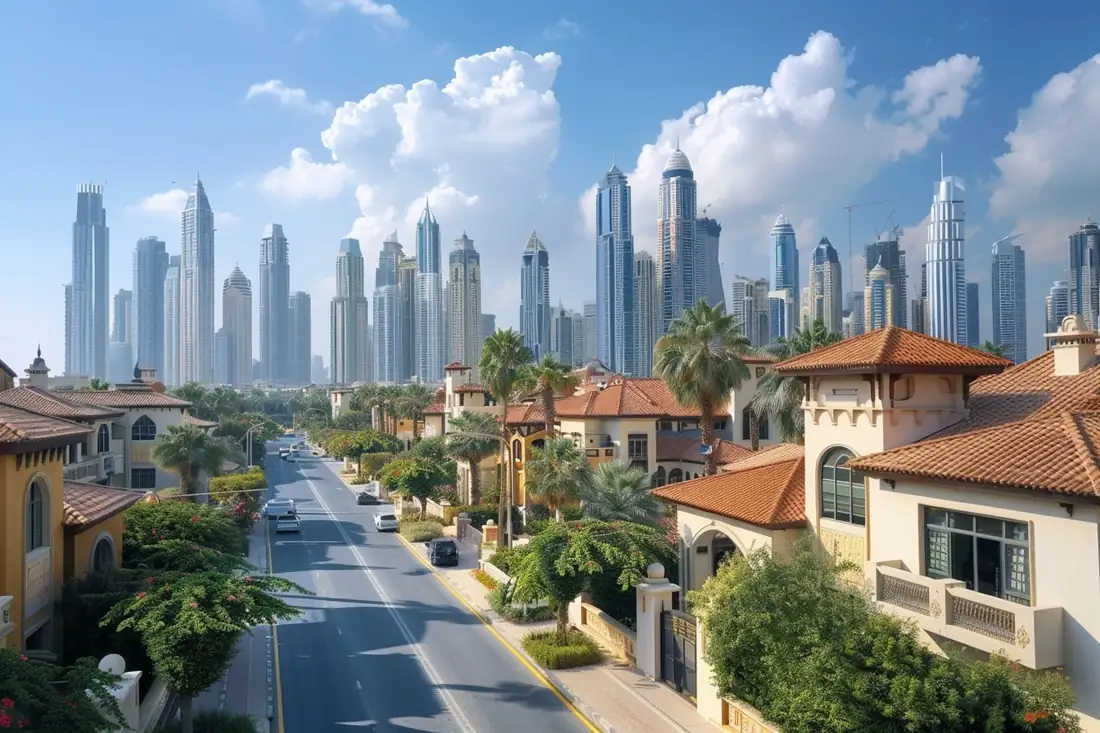 Intérieur d’un appartement haut de gamme face à une skyline dense d’une grande métropole internationale.