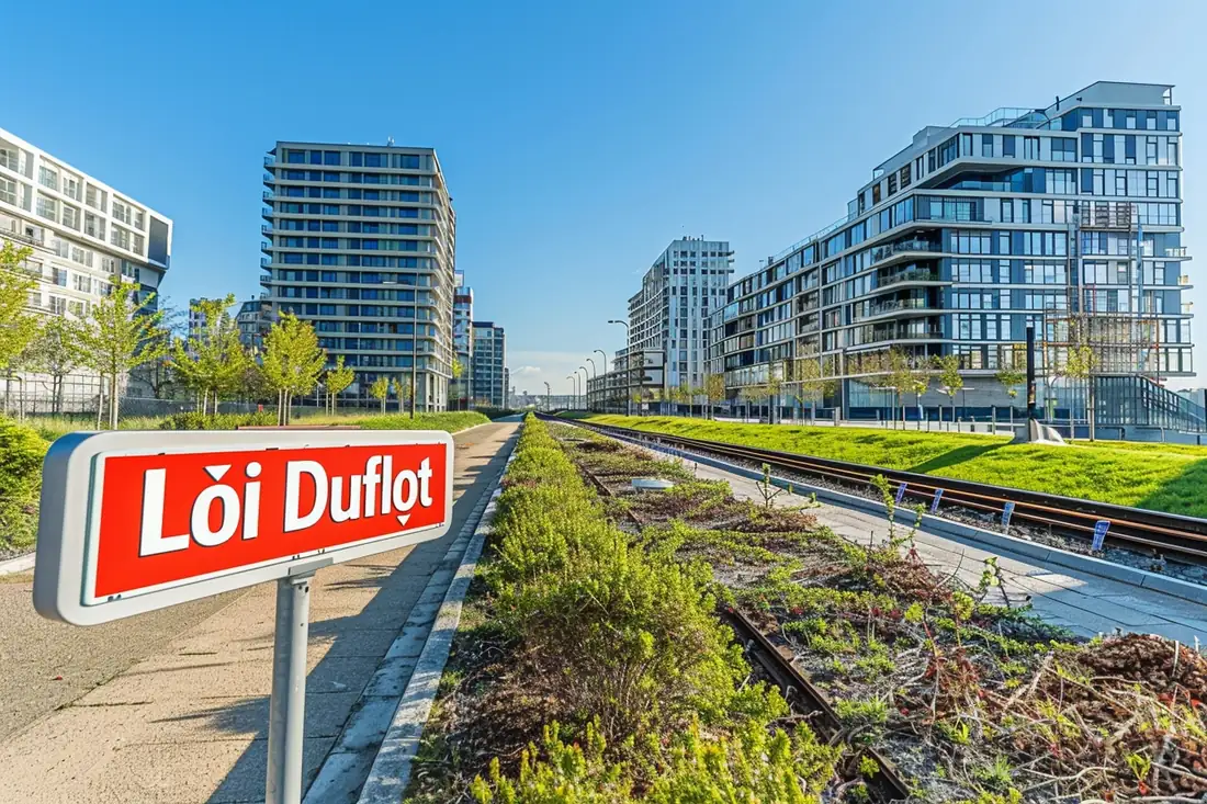 Immeuble résidentiel neuf avec balcons dans un quartier français, illustrant un investissement locatif encadré.