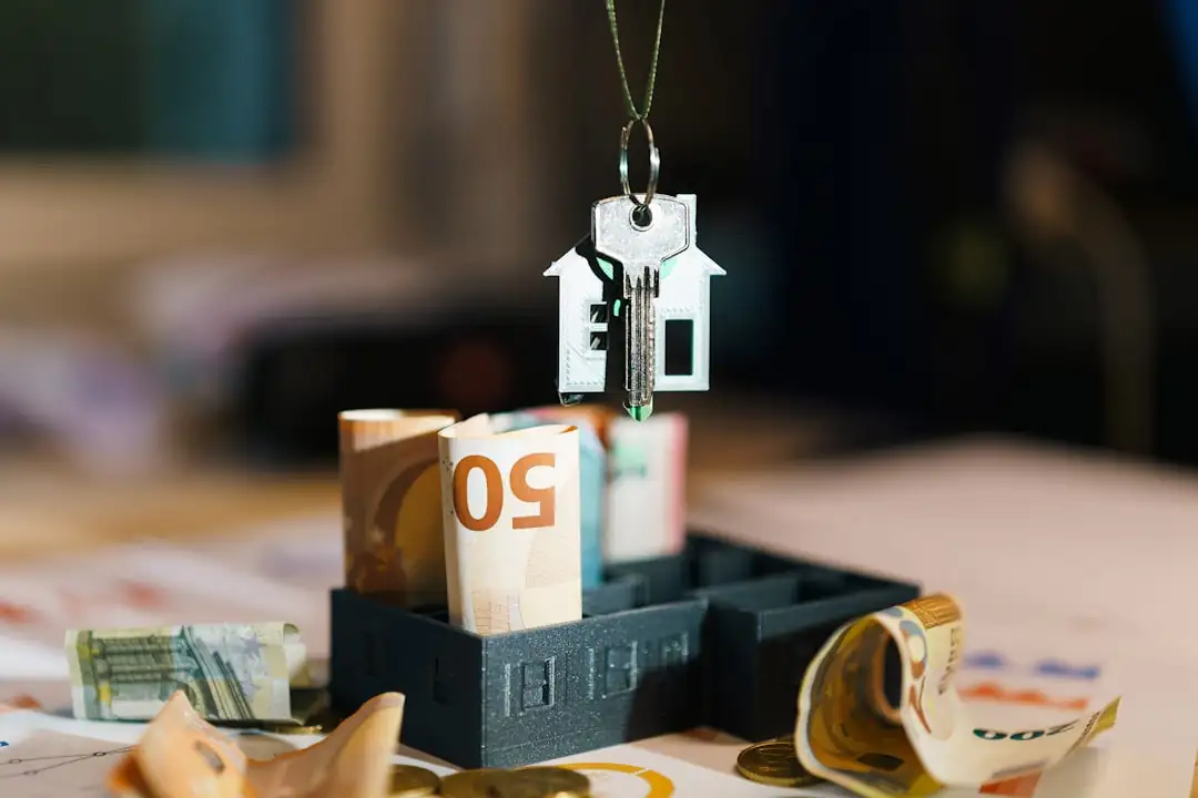 Dossier d’investissement immobilier posé devant un programme résidentiel contemporain dans un quartier du Caire.