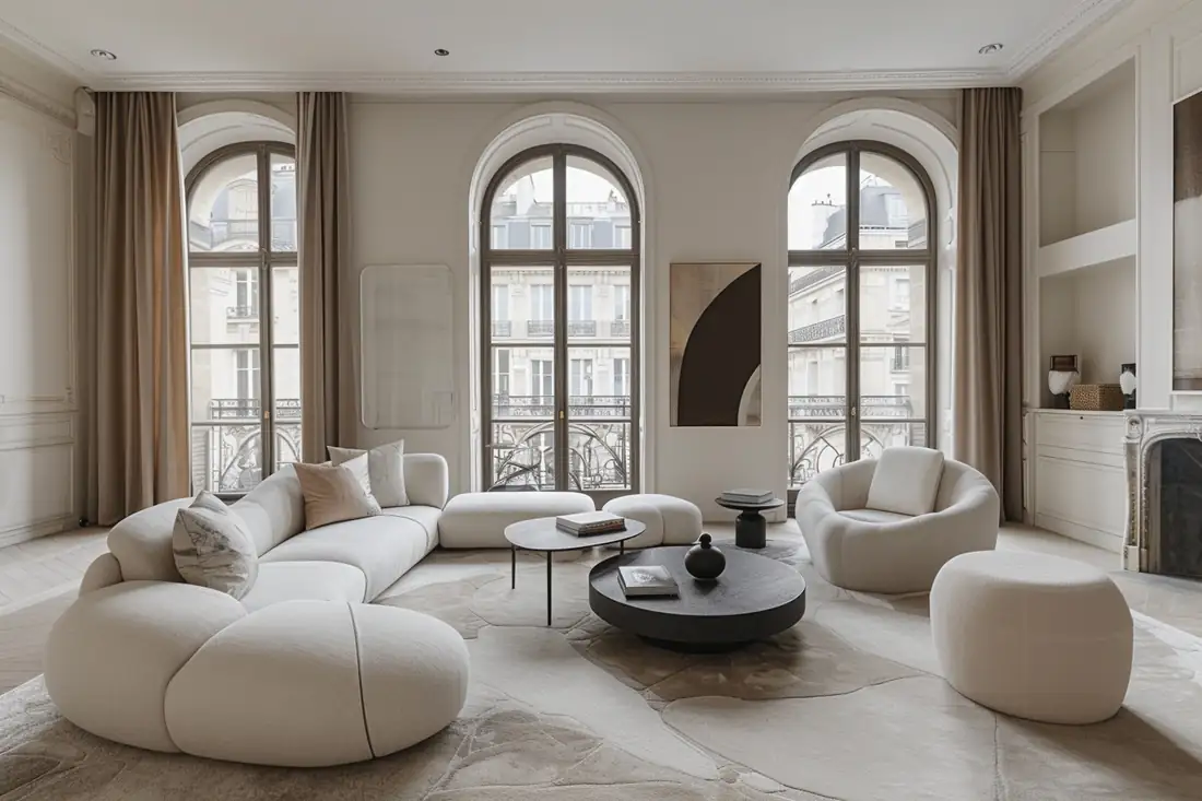 Dossier d’investissement, calculatrice et clés posés dans un petit appartement parisien avec vue sur les toits.