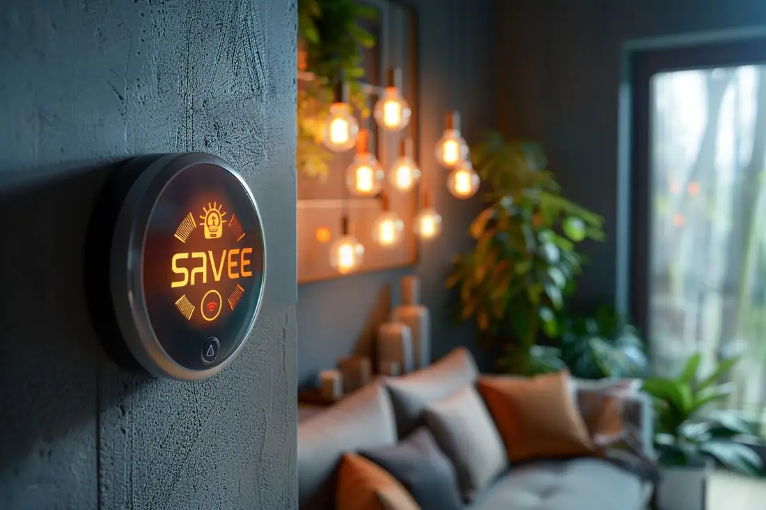 Radiateur basse température et thermostat dans une maison rénovée avec isolation des combles.