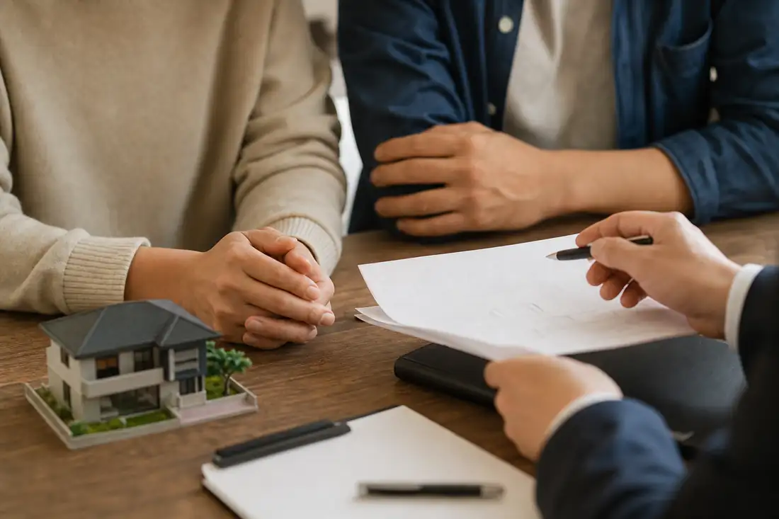 Couple étudiant un montage de financement pour l'achat d'un nouveau logement avant la vente de l'ancien