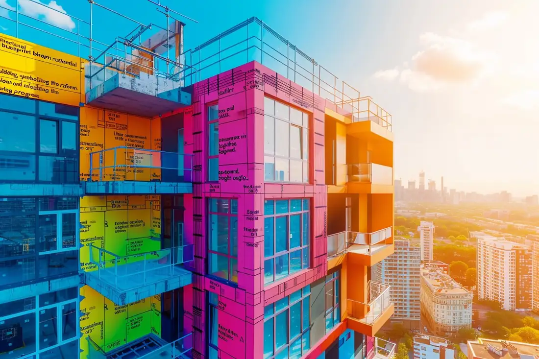 Immeuble résidentiel récent avec balcons dans un quartier français, illustrant un investissement locatif neuf.