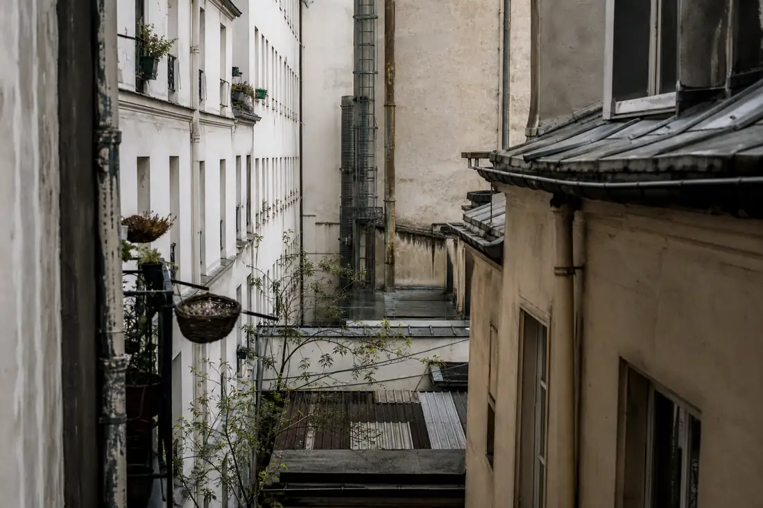 Cour commune préservée entre deux immeubles voisins en zone urbaine dense