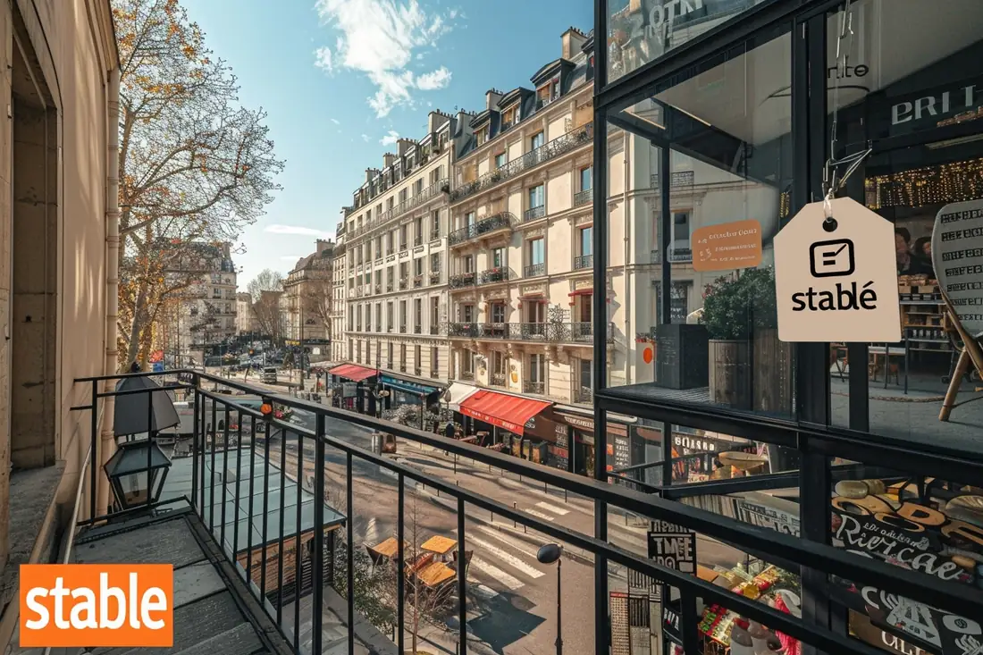 Immeubles haussmanniens parisiens devant lesquels un couple consulte un dossier lors d’une visite immobilière.